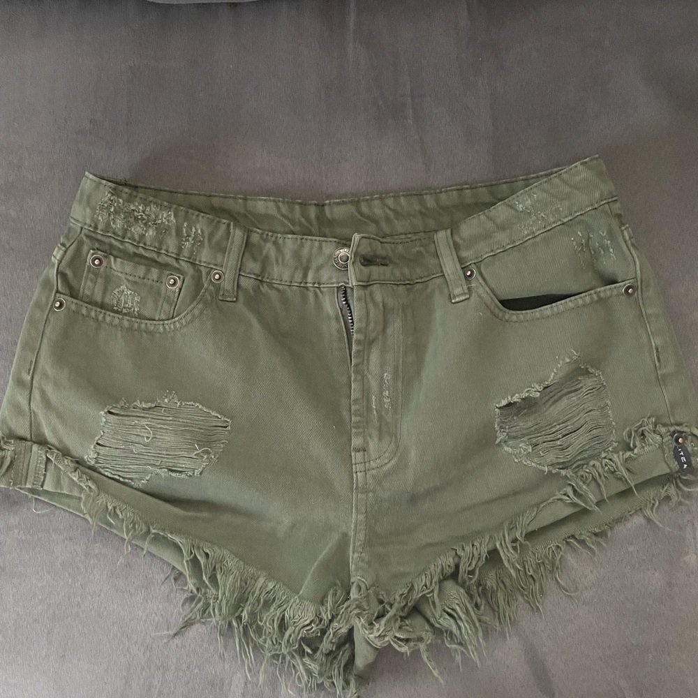 Dark green jean shorts